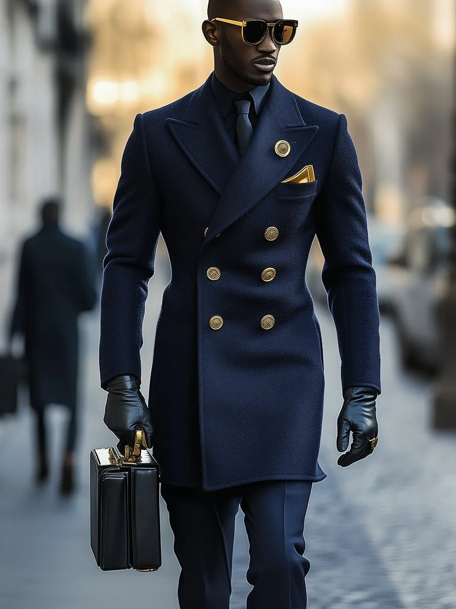 【24-hour shipping】Men Business Notched Lapel Double-breasted Woolen Overcoat