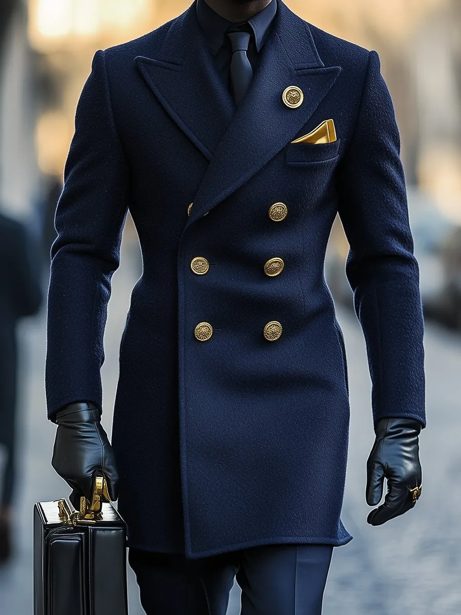 【24-hour shipping】Men Business Notched Lapel Double-breasted Woolen Overcoat
