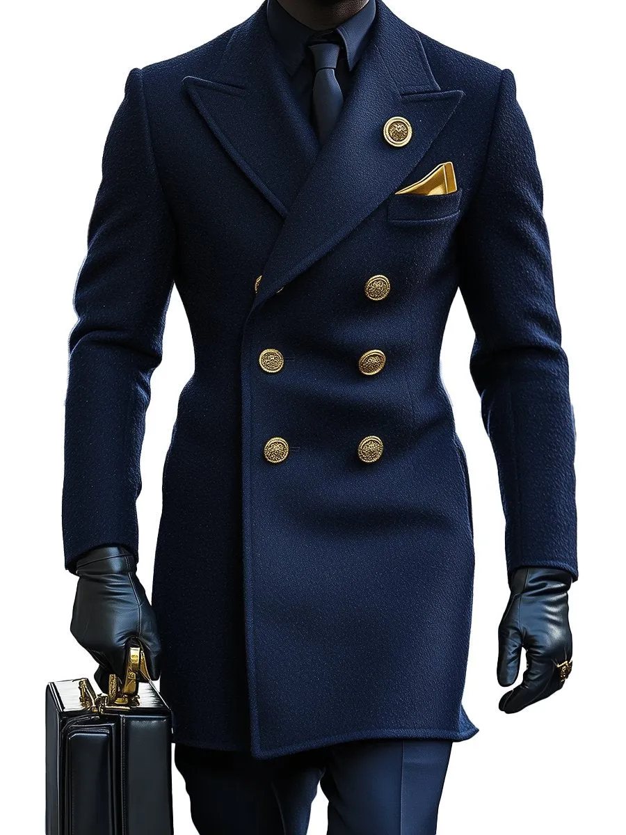 【24-hour shipping】Men Business Notched Lapel Double-breasted Woolen Overcoat