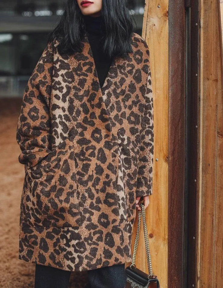 8GIRLS DESIGN WOOL MIX OVERCOAT IN LEOPARD PRINT