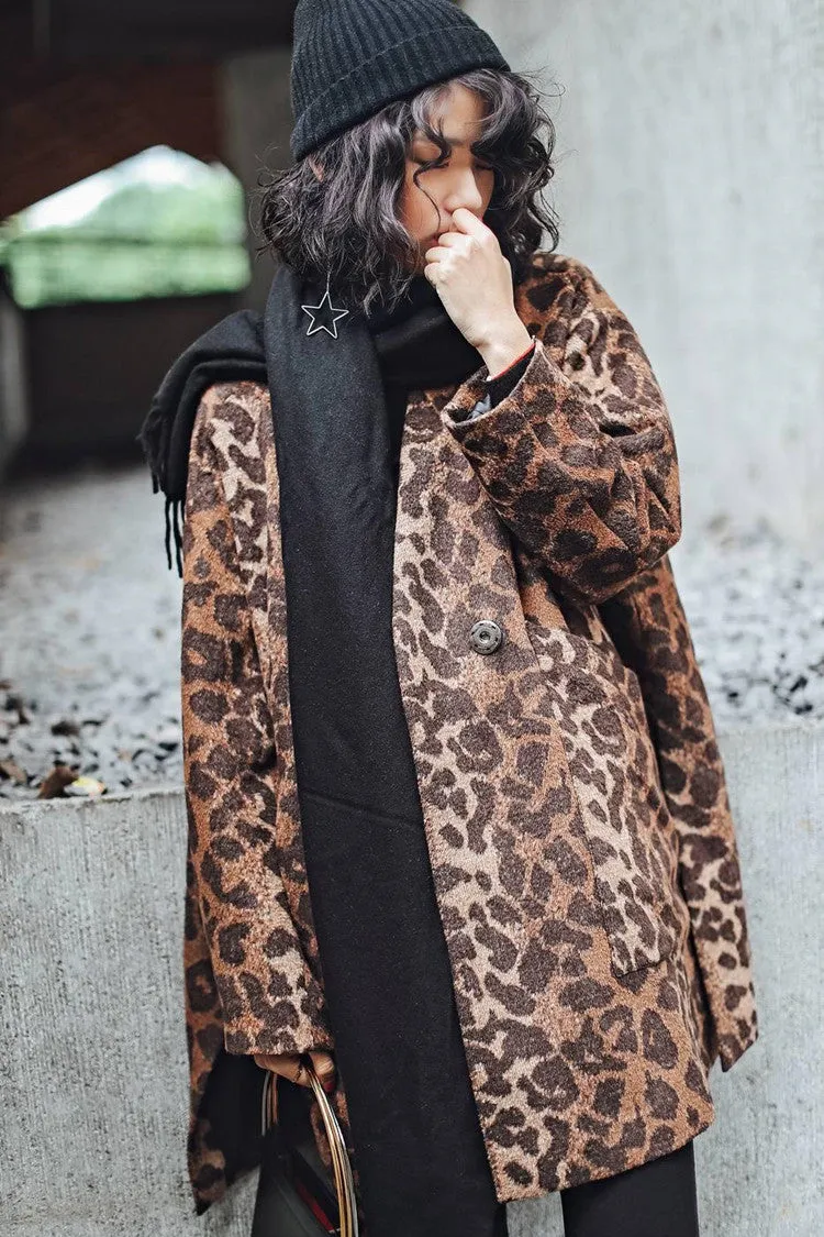 8GIRLS DESIGN WOOL MIX OVERCOAT IN LEOPARD PRINT