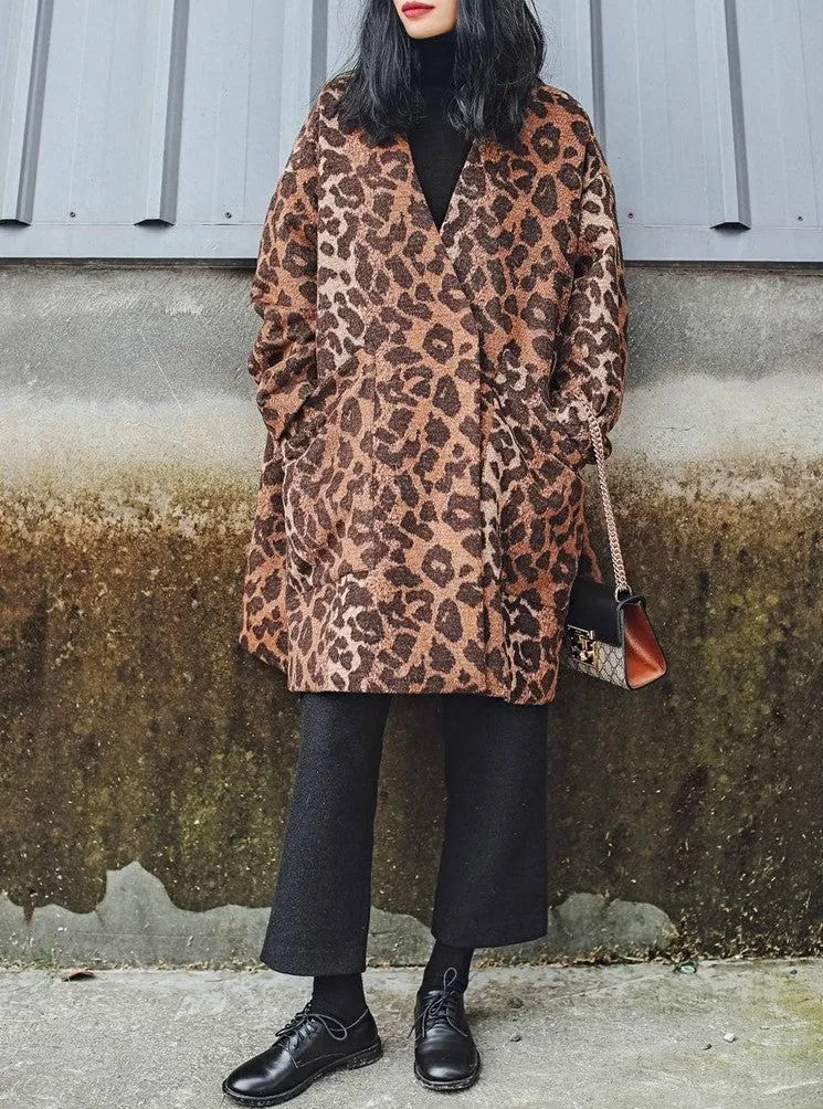8GIRLS DESIGN WOOL MIX OVERCOAT IN LEOPARD PRINT