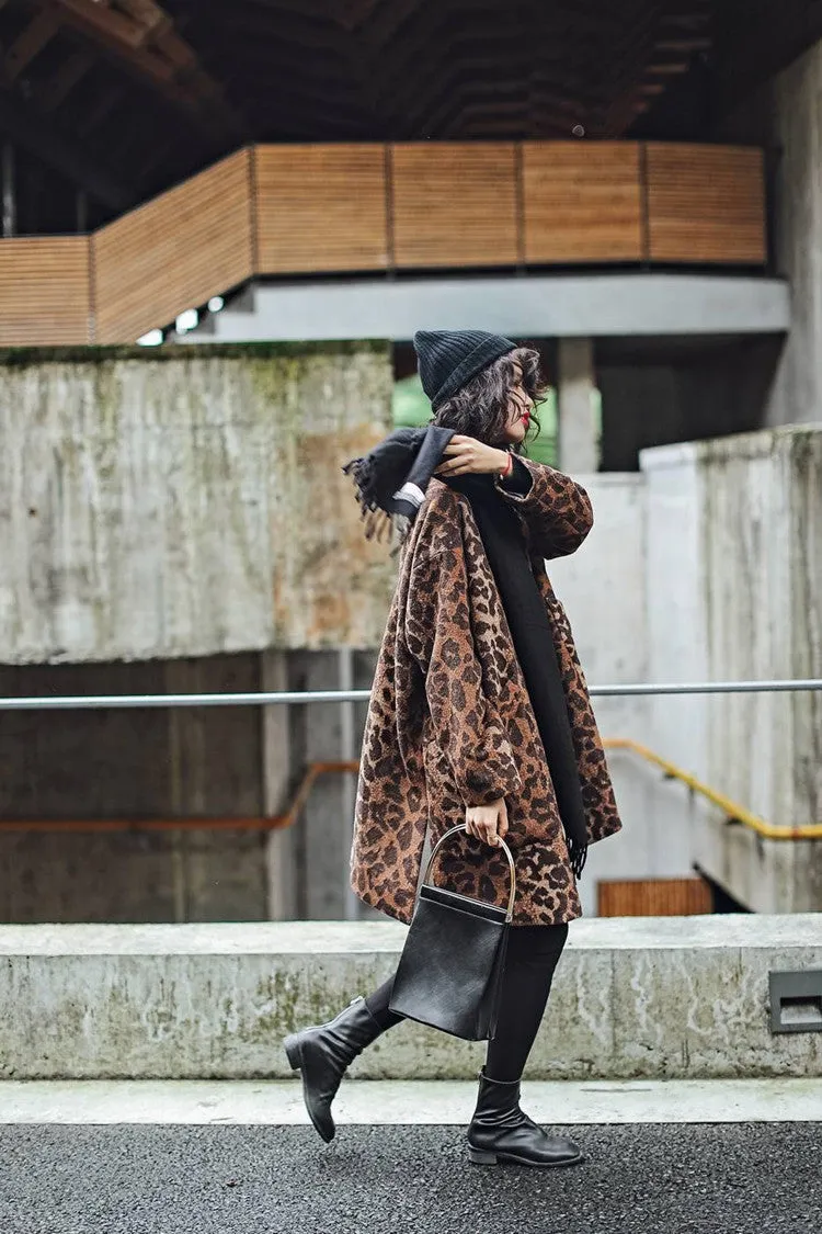 8GIRLS DESIGN WOOL MIX OVERCOAT IN LEOPARD PRINT