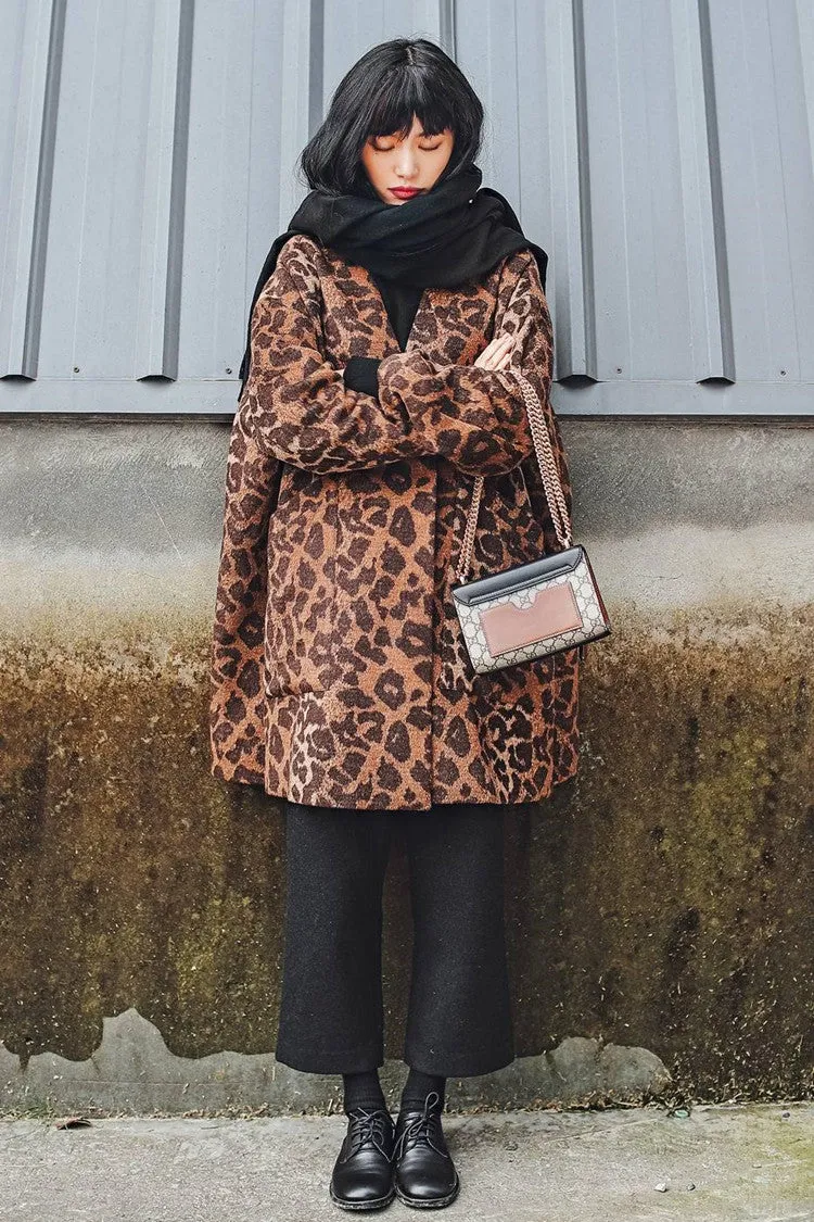 8GIRLS DESIGN WOOL MIX OVERCOAT IN LEOPARD PRINT