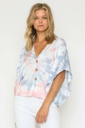Aubrey Pink and Blue Tie-Dye Poncho Top