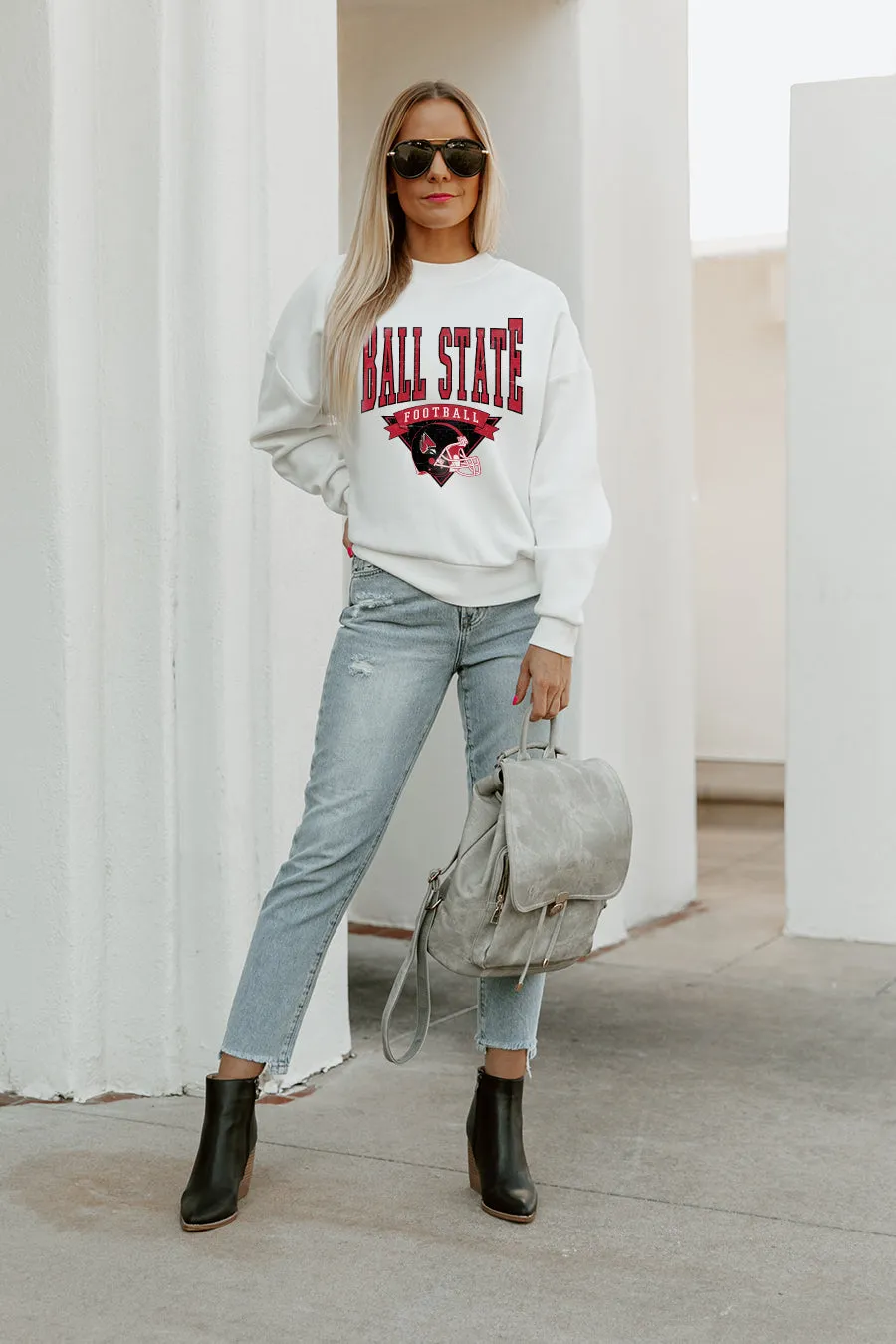 BALL STATE CARDINALS SLOW MOTION PREMIUM FLEECE DROP SHOULDER CREWNECK PULLOVER