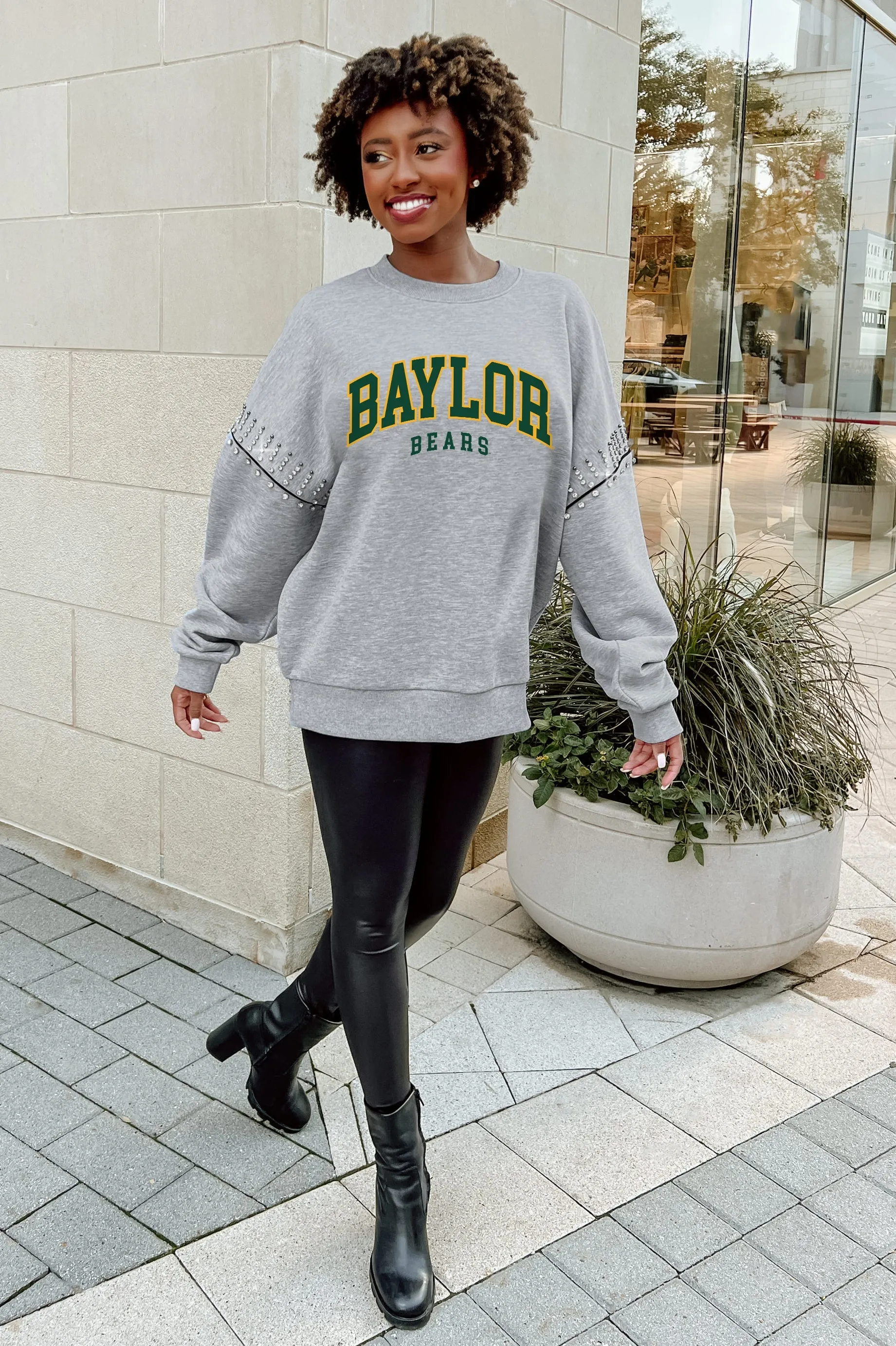 BAYLOR BEARS COMPETITIVE EDGE JEWEL TRIM SLEEVE FLEECE PULLOVER