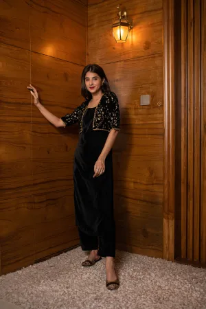 Black Overcoat Velvet Set