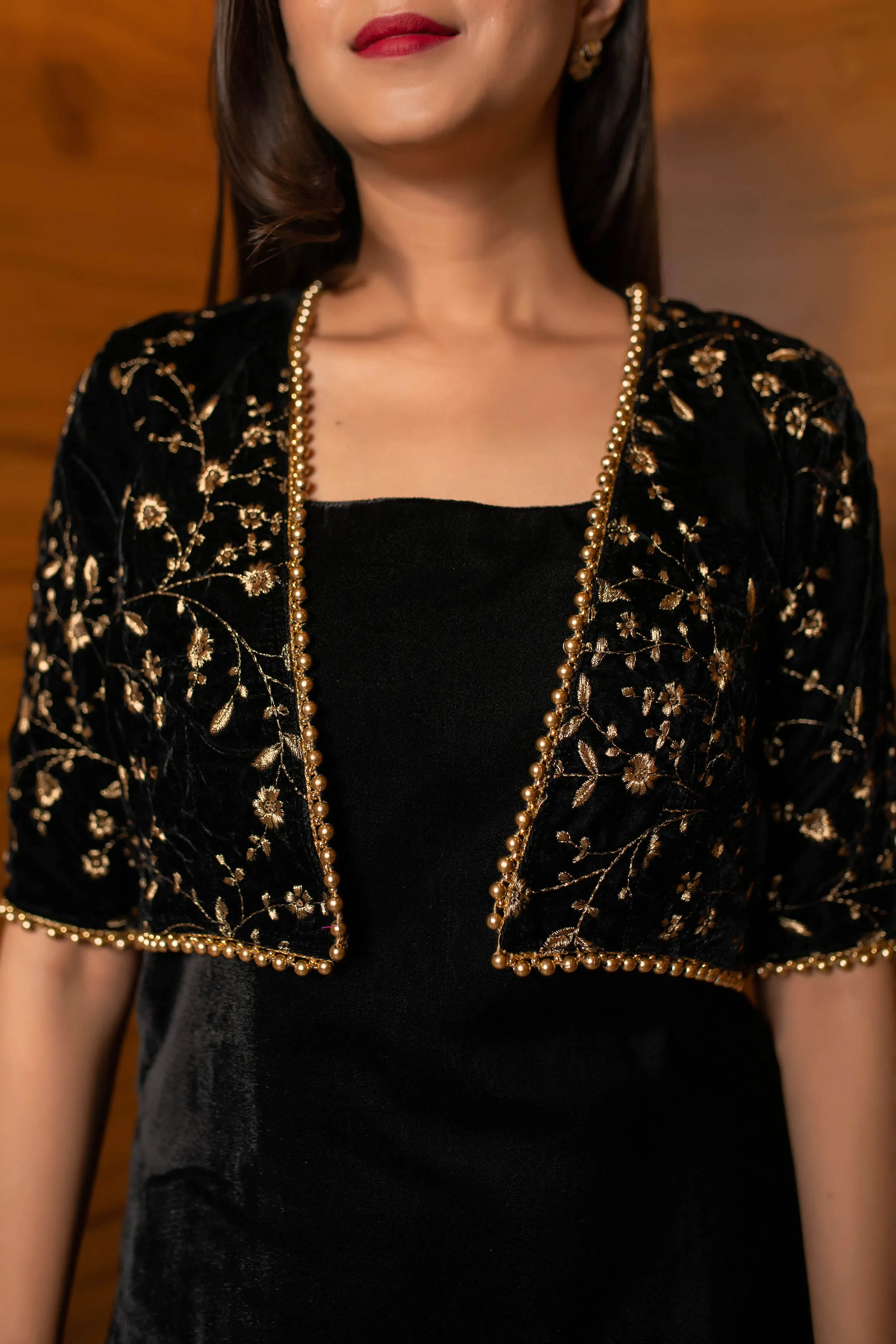 Black Overcoat Velvet Set