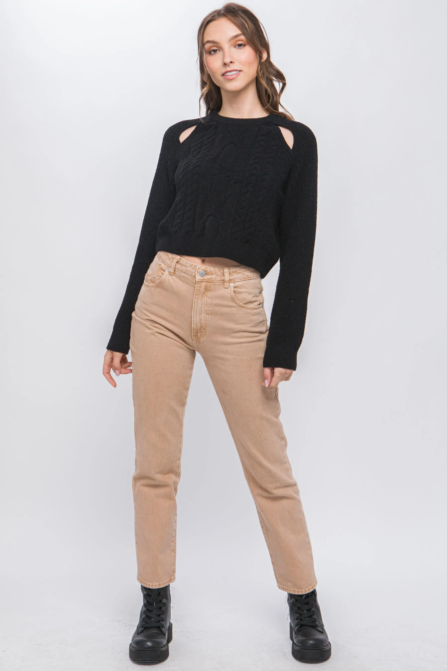 Blue Zone Planet |  Knit Pullover Sweater With Cold Shoulder Detail