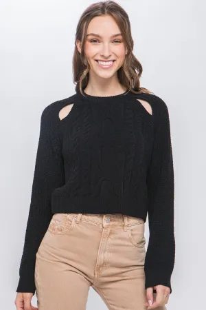 Blue Zone Planet |  Knit Pullover Sweater With Cold Shoulder Detail