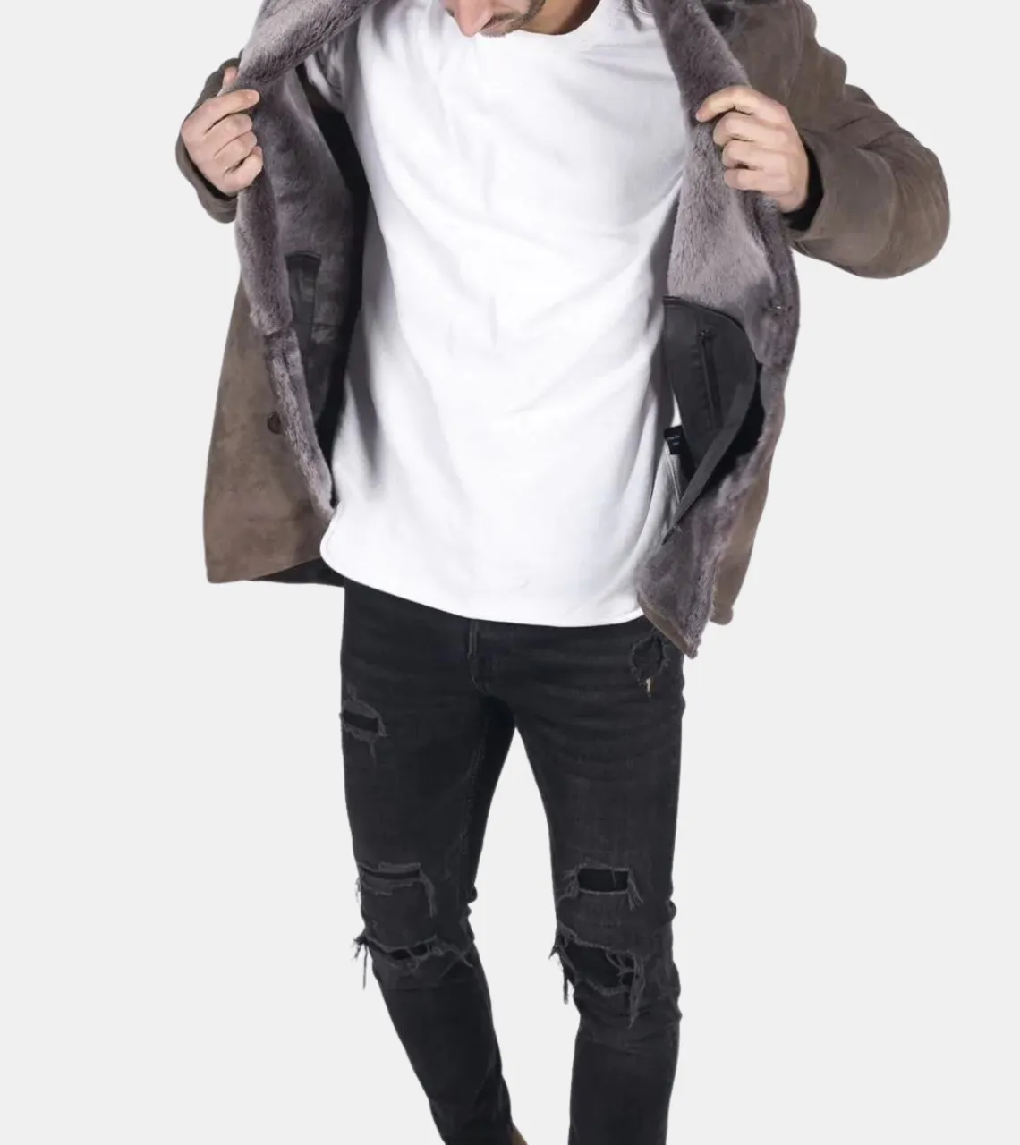 Bronte Men's Tan Beige Shearling Leather Coat