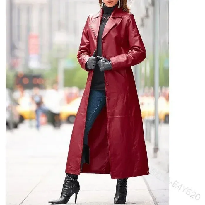 Button PU Leather Long-Cut Coat