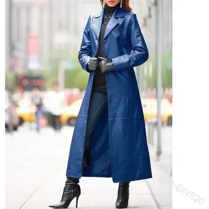 Button PU Leather Long-Cut Coat