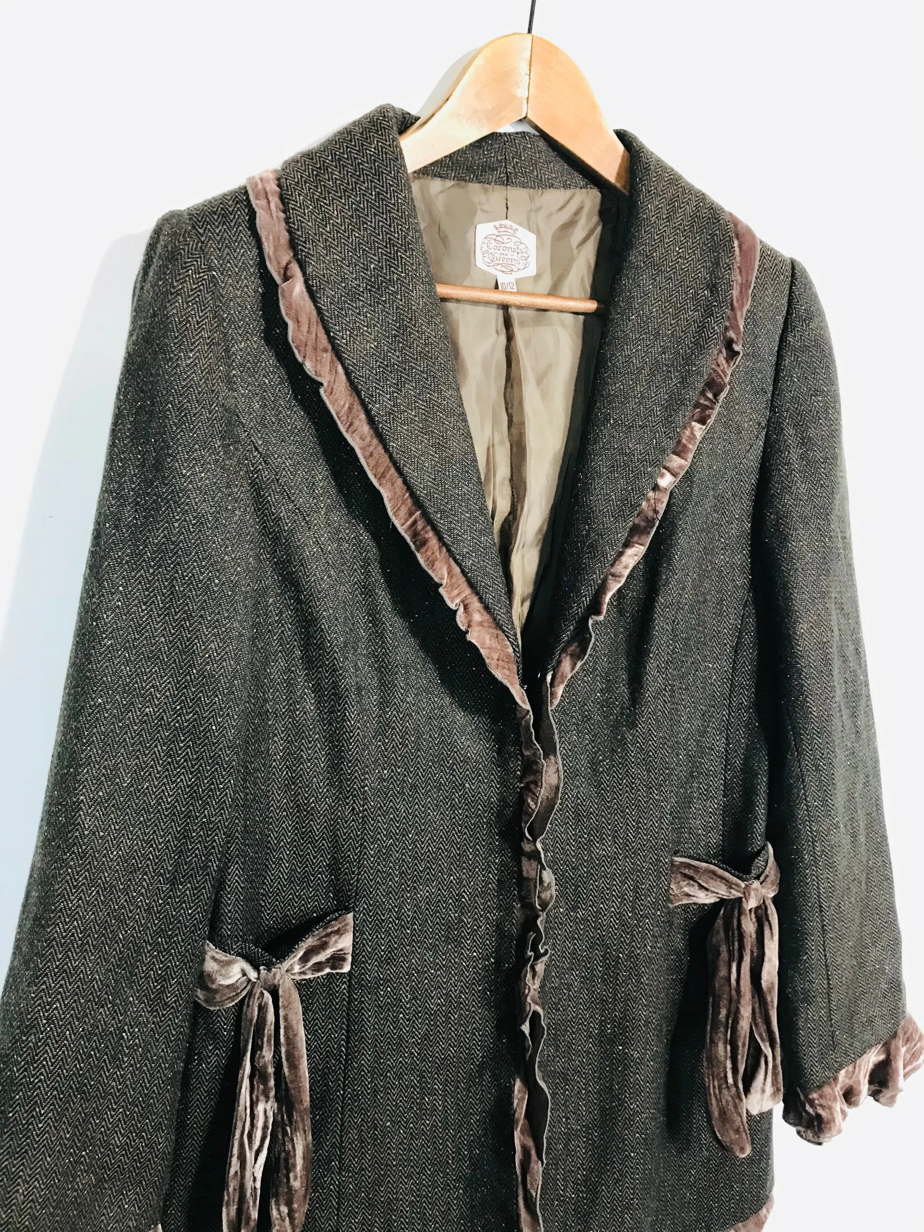 Coronets and Queens Women's Velvet Wool Overcoat Coat | UK10 | Brown