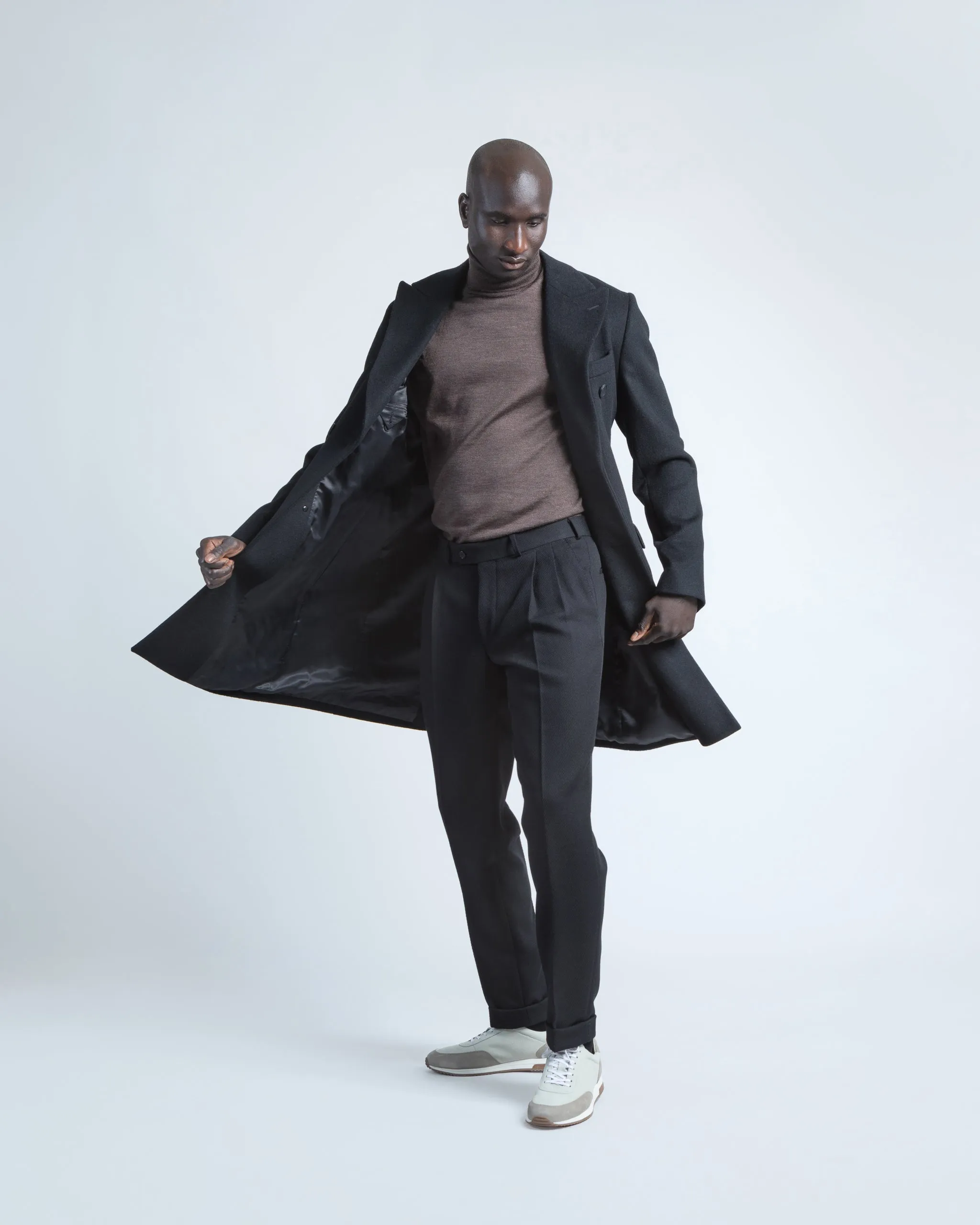 Double-breasted Overcoat in Black