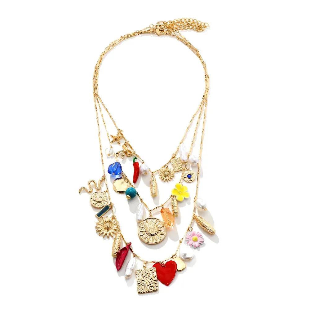 Fashion  Multi-Layer Snake Chili Flower Tassel Necklace