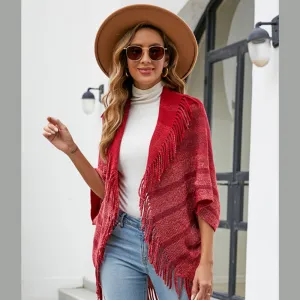 Fringe Detail Open Front Poncho