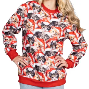 Funny Christmas Cat Sweatshirt JulesRoche All-Over Graphic Pullover