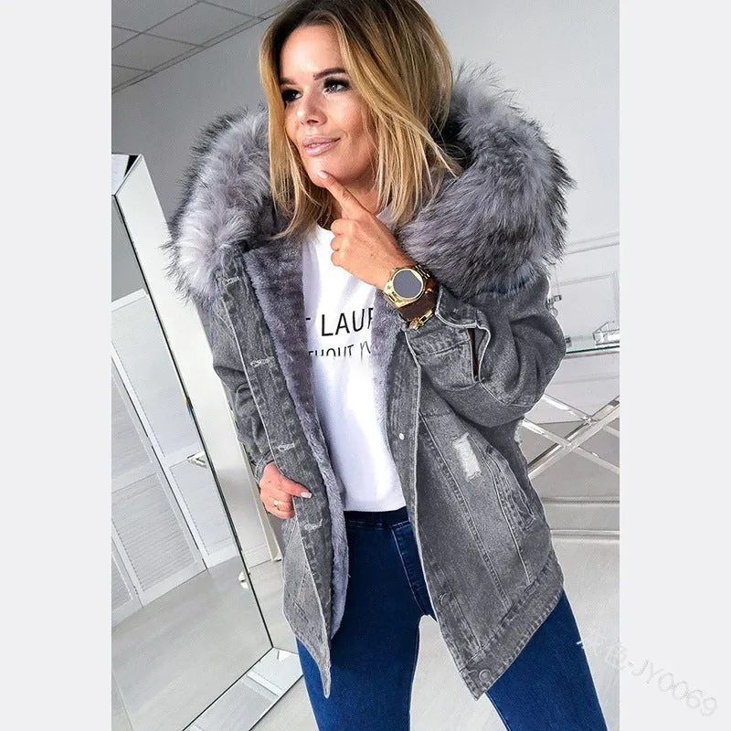 Hooded Fur Denim Jacket