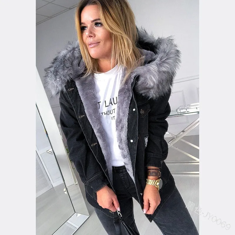 Hooded Fur Denim Jacket
