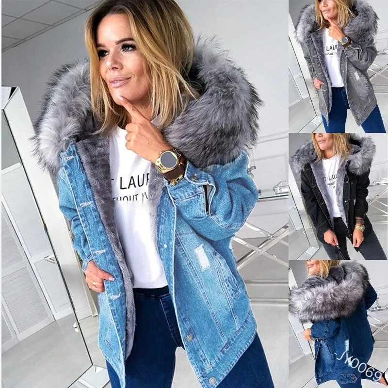 Hooded Fur Denim Jacket