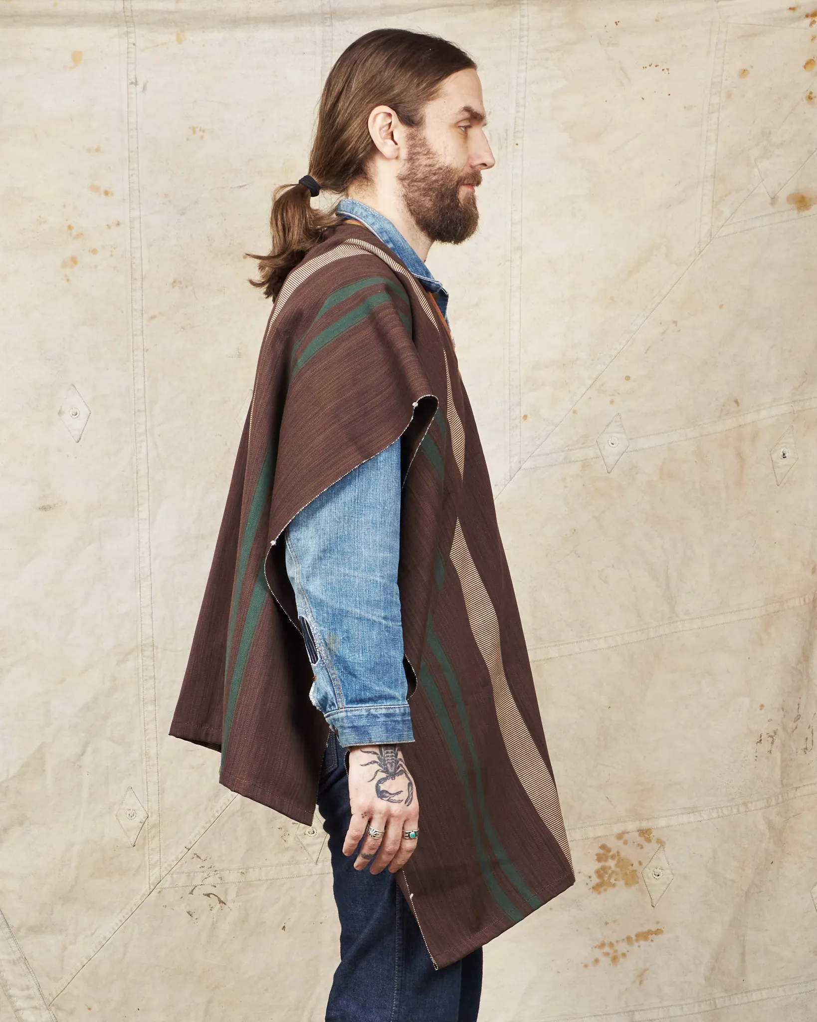Indigofera Poncho Japanese Cotton/Wool Brown/Green