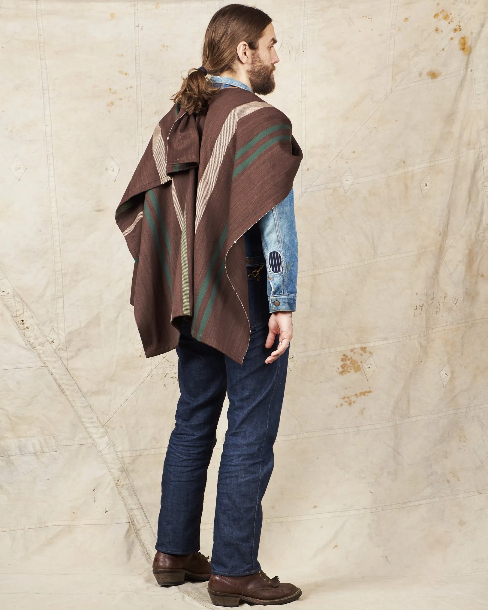 Indigofera Poncho Japanese Cotton/Wool Brown/Green