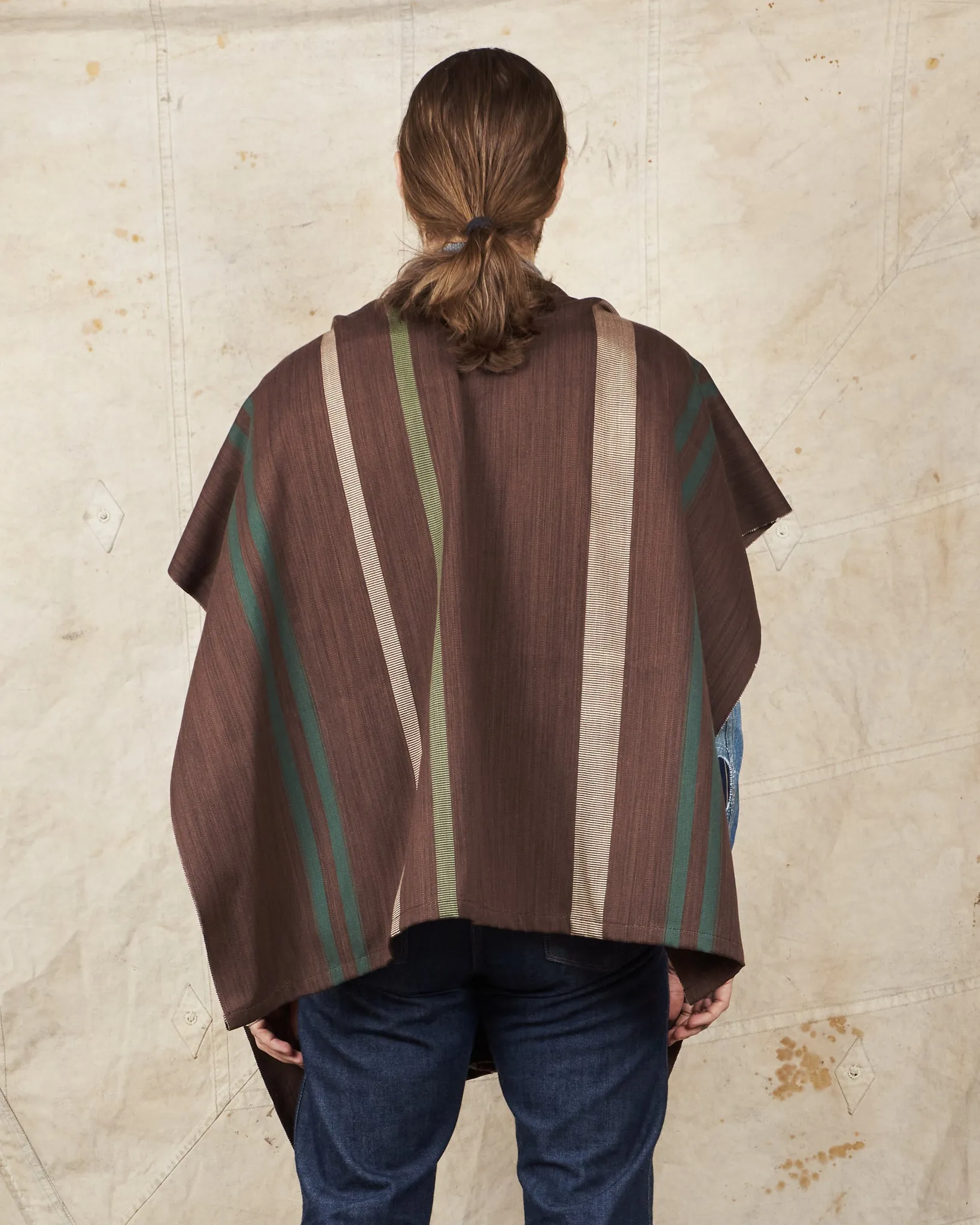Indigofera Poncho Japanese Cotton/Wool Brown/Green