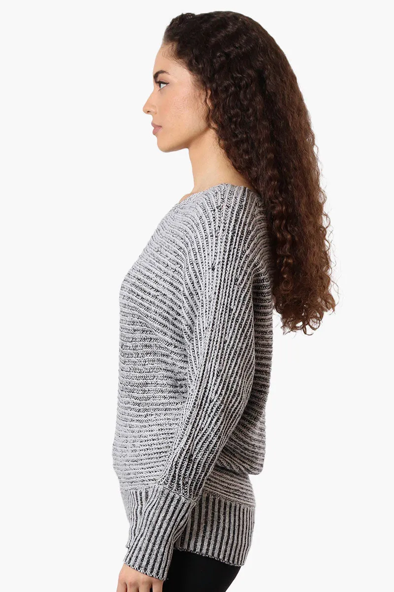 International INC Company Ribbed Boat Neck Pullover Sweater - Grey