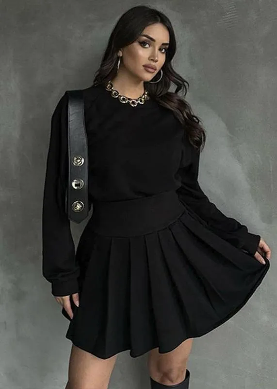 Ivyshape | Charm Gray Long Sleeve Sweater & Pleated Skirt Set