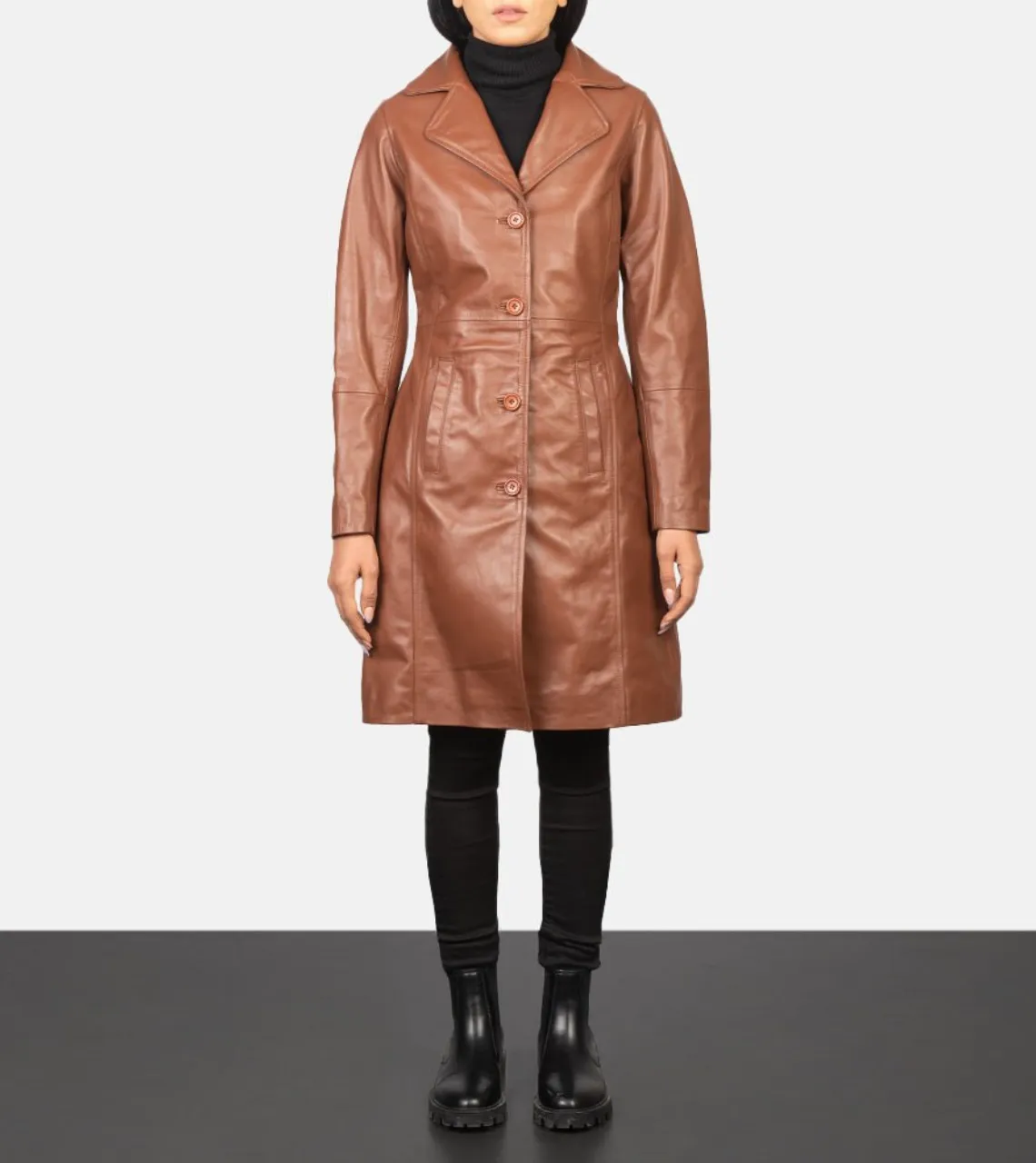 Jodie Single Breasted Women's Leather Coat