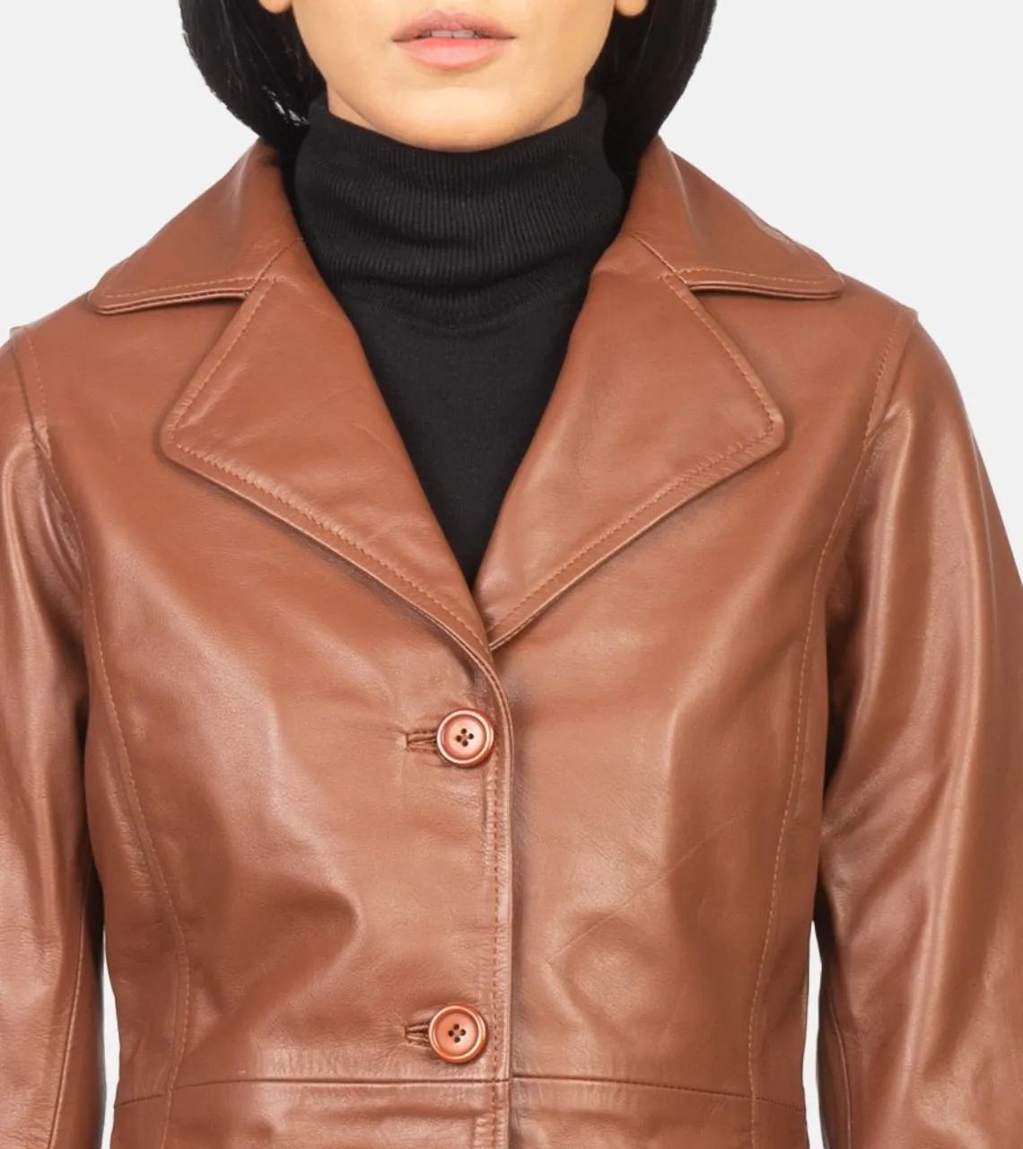 Jodie Single Breasted Women's Leather Coat