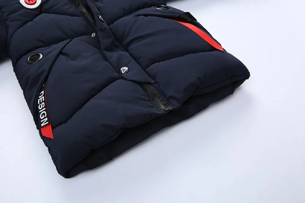 Kids Girls Boys Faux Furry Trim Detachable Hood Winter Coat