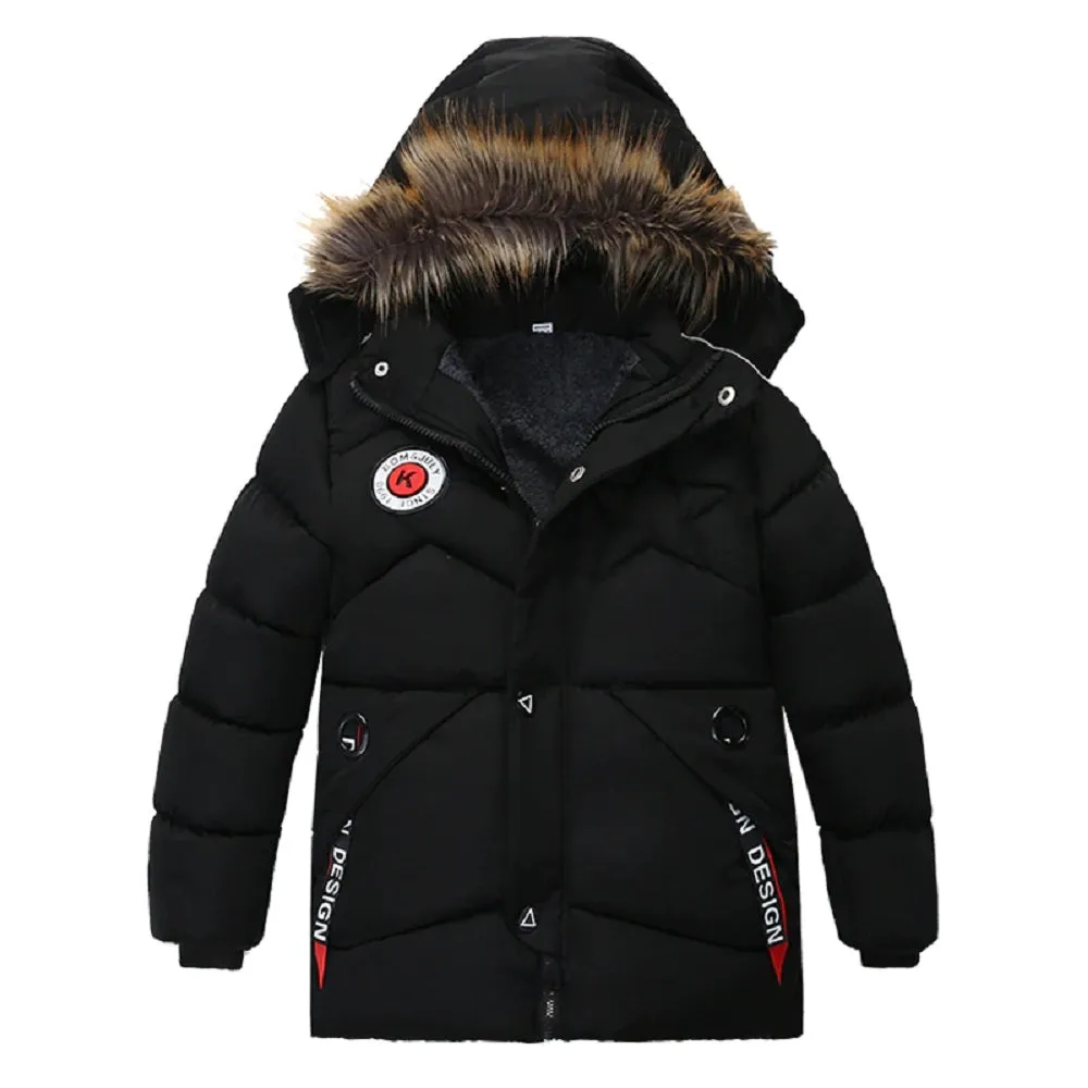 Kids Girls Boys Faux Furry Trim Detachable Hood Winter Coat
