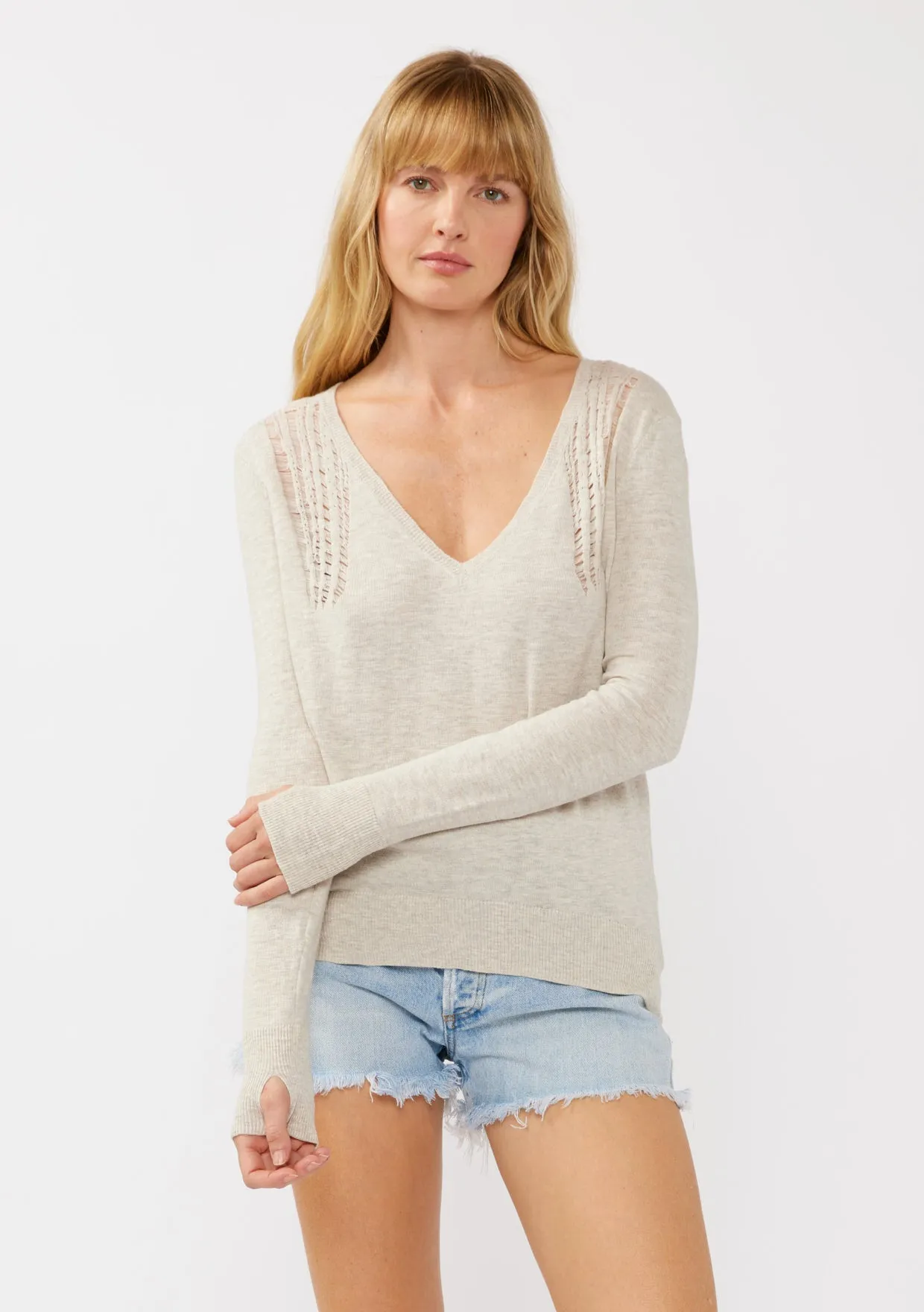 Long Sleeve Distressed Pullover Sweater
