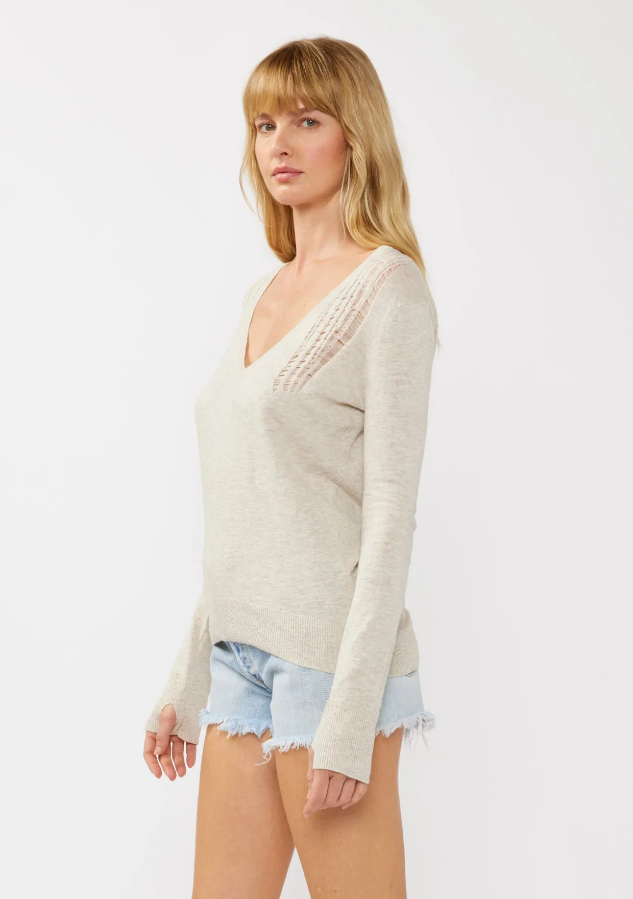 Long Sleeve Distressed Pullover Sweater