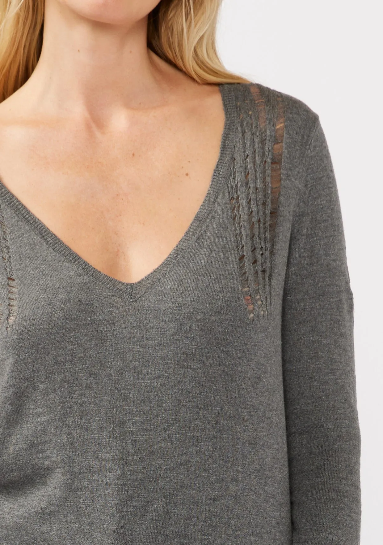 Long Sleeve Distressed Pullover Sweater