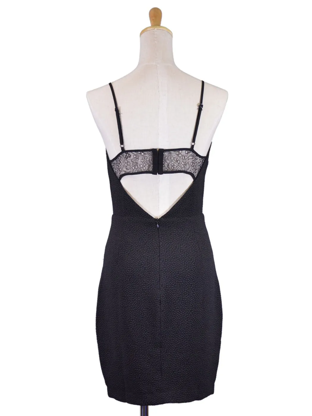 Lush Hot Seductive Lace Neckline Textured Bodycon V-Hem Little Black Knit Dress