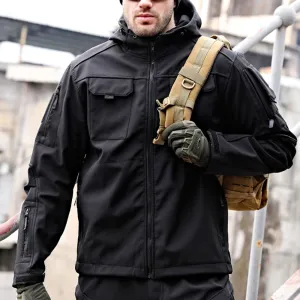 Men’s Softshell Camo Military Tactical Fleece Jacket with Removable Hood