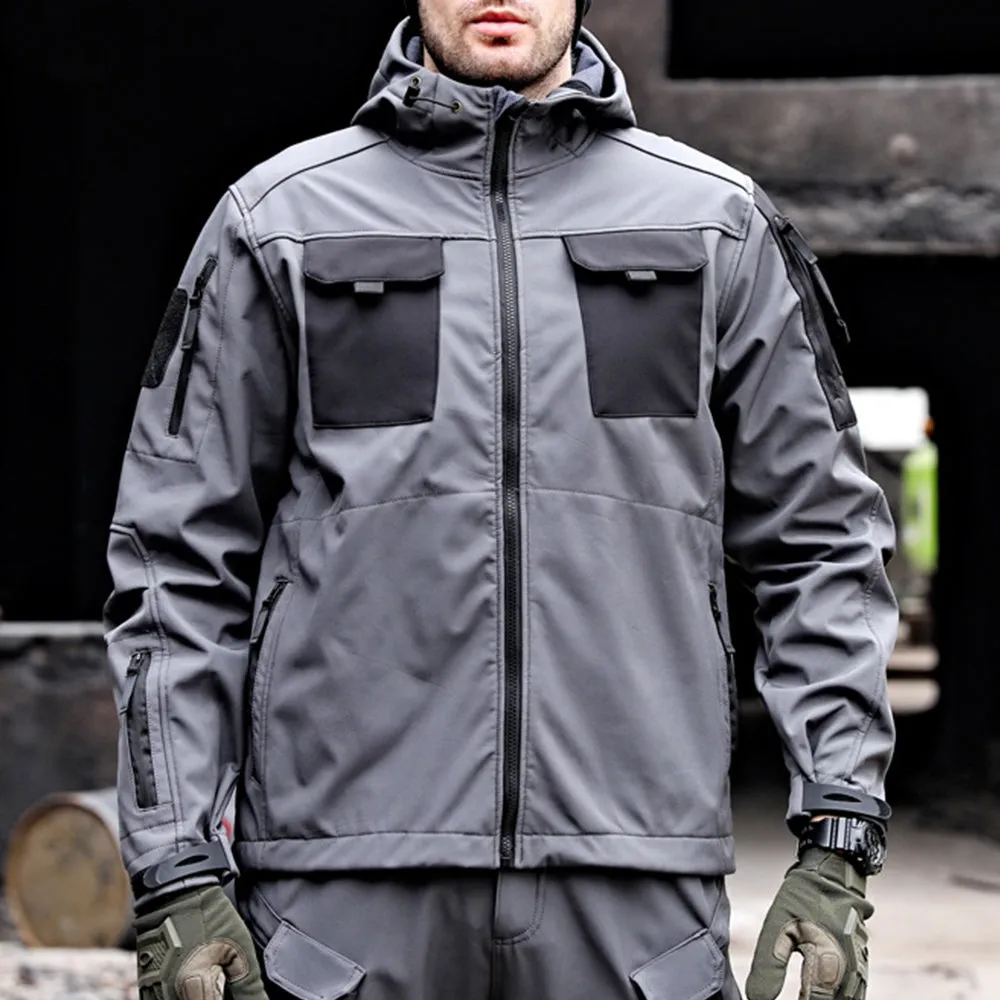 Men’s Softshell Camo Military Tactical Fleece Jacket with Removable Hood