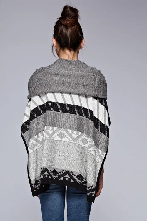 Multi-patterned Cowl Neck Poncho
