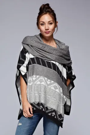 Multi-patterned Cowl Neck Poncho