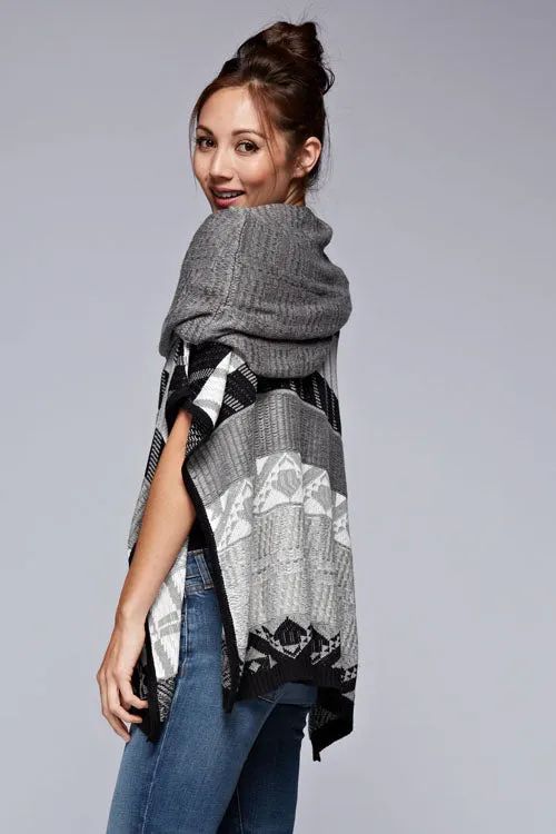 Multi-patterned Cowl Neck Poncho