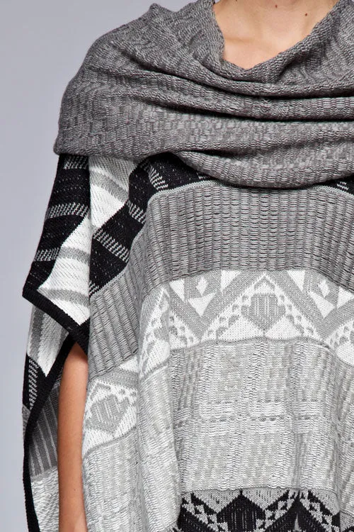 Multi-patterned Cowl Neck Poncho