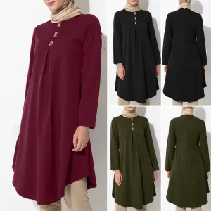 Muslim Solid Color Long Sleeve Tuxedo Dress