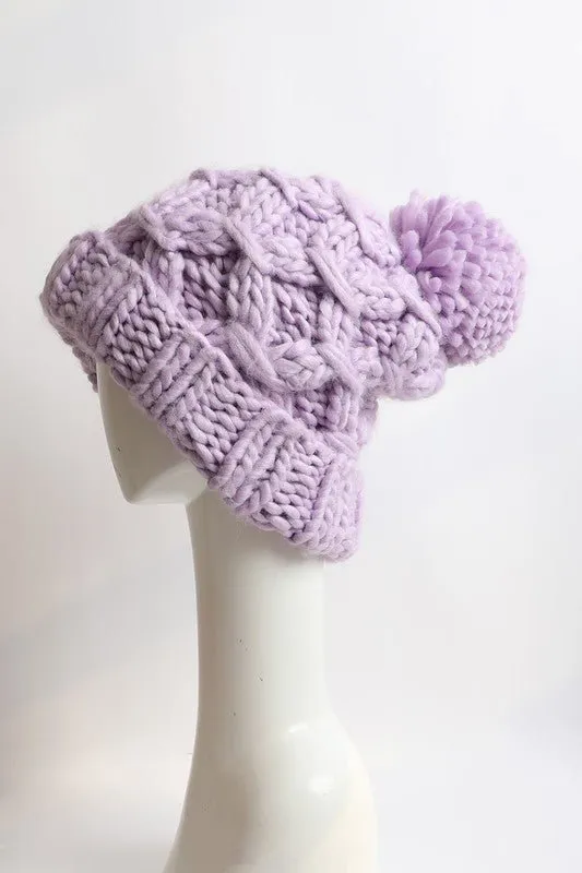 Oversized Chunky Pom Pom Purple Beanie