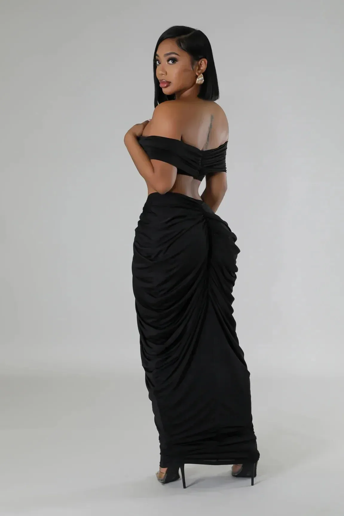 Pleated Strapless Crop Top and Long Skirt Suit