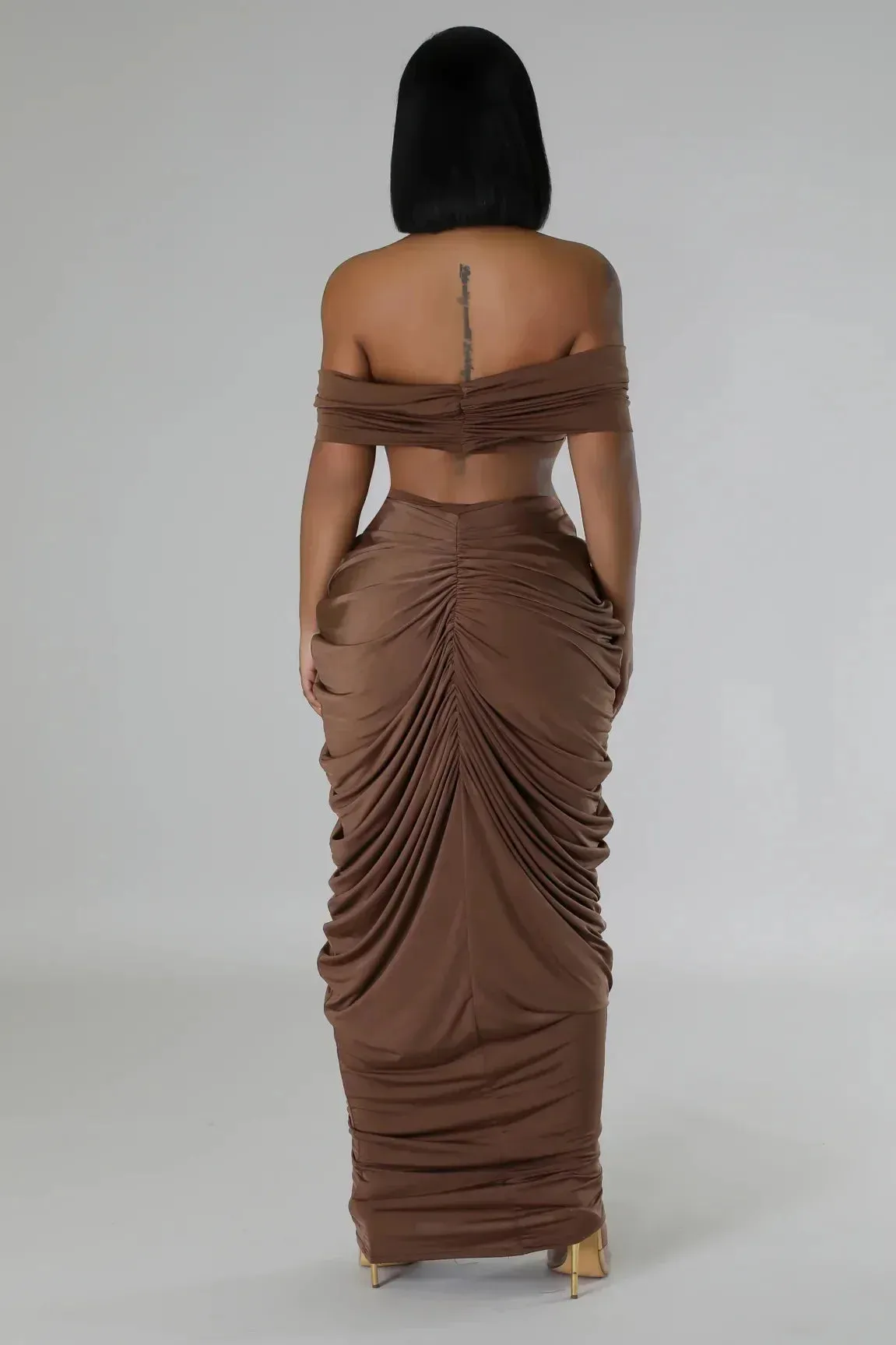 Pleated Strapless Crop Top and Long Skirt Suit