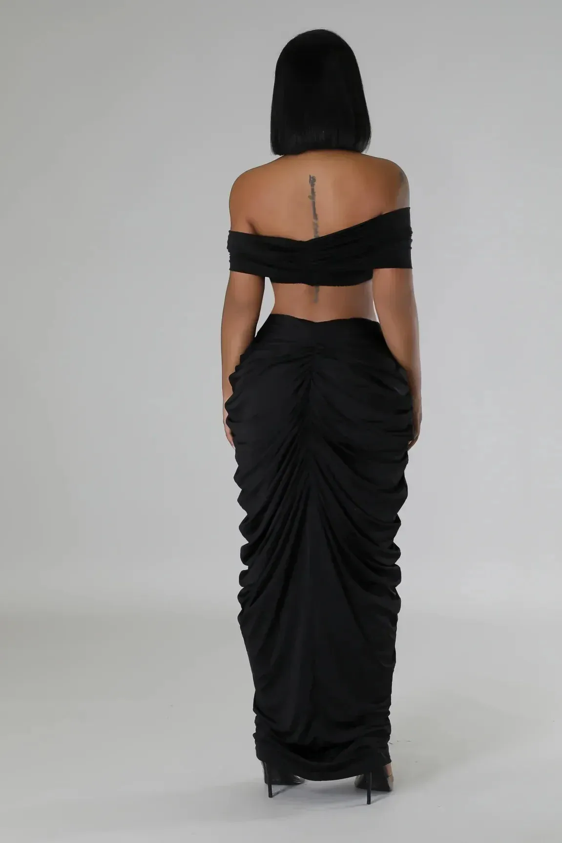 Pleated Strapless Crop Top and Long Skirt Suit